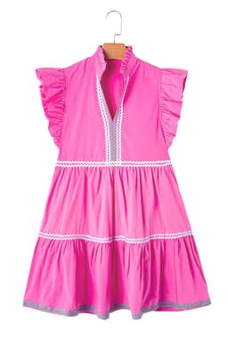 image-Beau Blue Ric Rac Colorblock Flutter Sleeve V Neck Tiered Dress