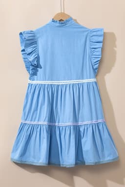 image-Beau Blue Ric Rac Colorblock Flutter Sleeve V Neck Tiered Dress