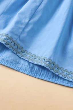image-Beau Blue Ric Rac Colorblock Flutter Sleeve V Neck Tiered Dress