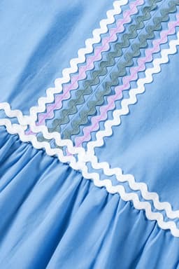 image-Beau Blue Ric Rac Colorblock Flutter Sleeve V Neck Tiered Dress