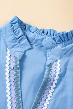 image-Beau Blue Ric Rac Colorblock Flutter Sleeve V Neck Tiered Dress