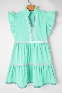 image-Beau Blue Ric Rac Colorblock Flutter Sleeve V Neck Tiered Dress
