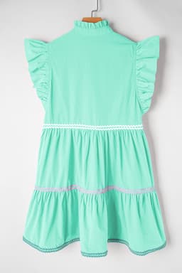image-Beau Blue Ric Rac Colorblock Flutter Sleeve V Neck Tiered Dress