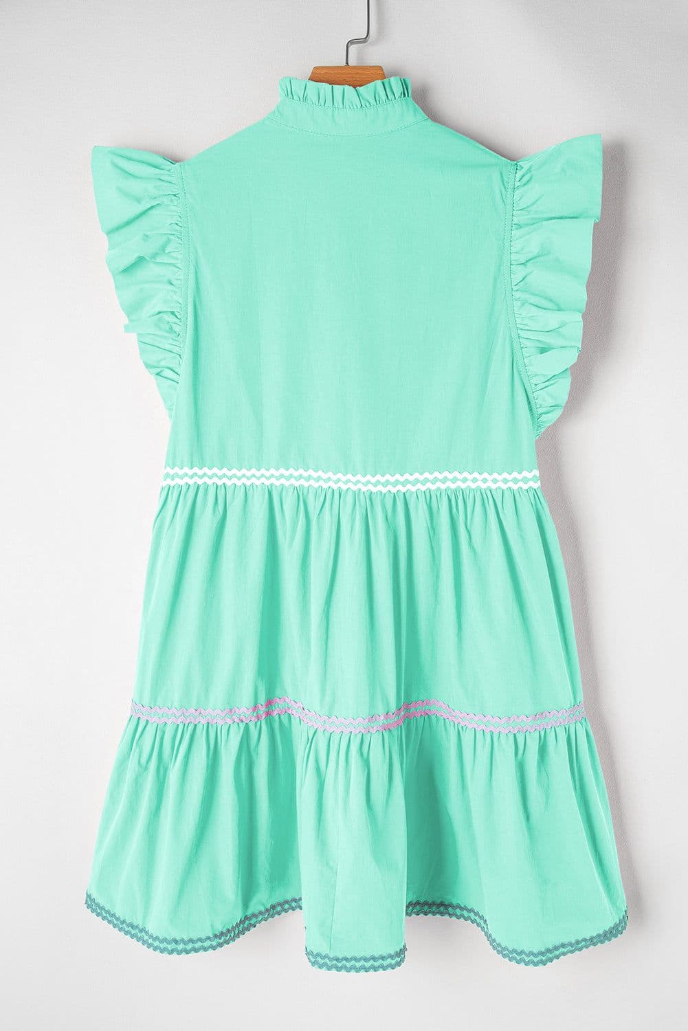 image-Beau Blue Ric Rac Colorblock Flutter Sleeve V Neck Tiered Dress