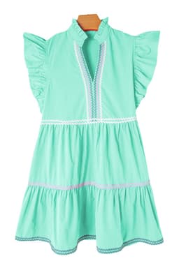 image-Beau Blue Ric Rac Colorblock Flutter Sleeve V Neck Tiered Dress