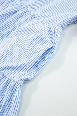 image-Sky Blue Stripe Contrast Floral Puff Sleeve Tiered Ruffle Dress