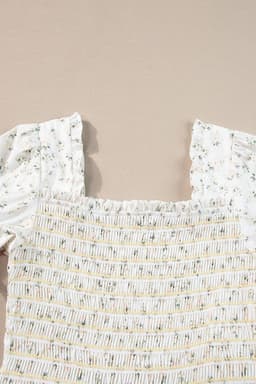 image-White Frilly Shirred Bodice Tiered Floral Maxi Dress