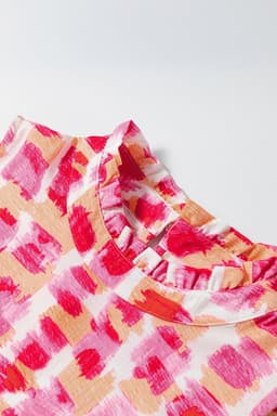 image-Pink Abstract Print Frilly Neck Sleeveless Mini Dress
