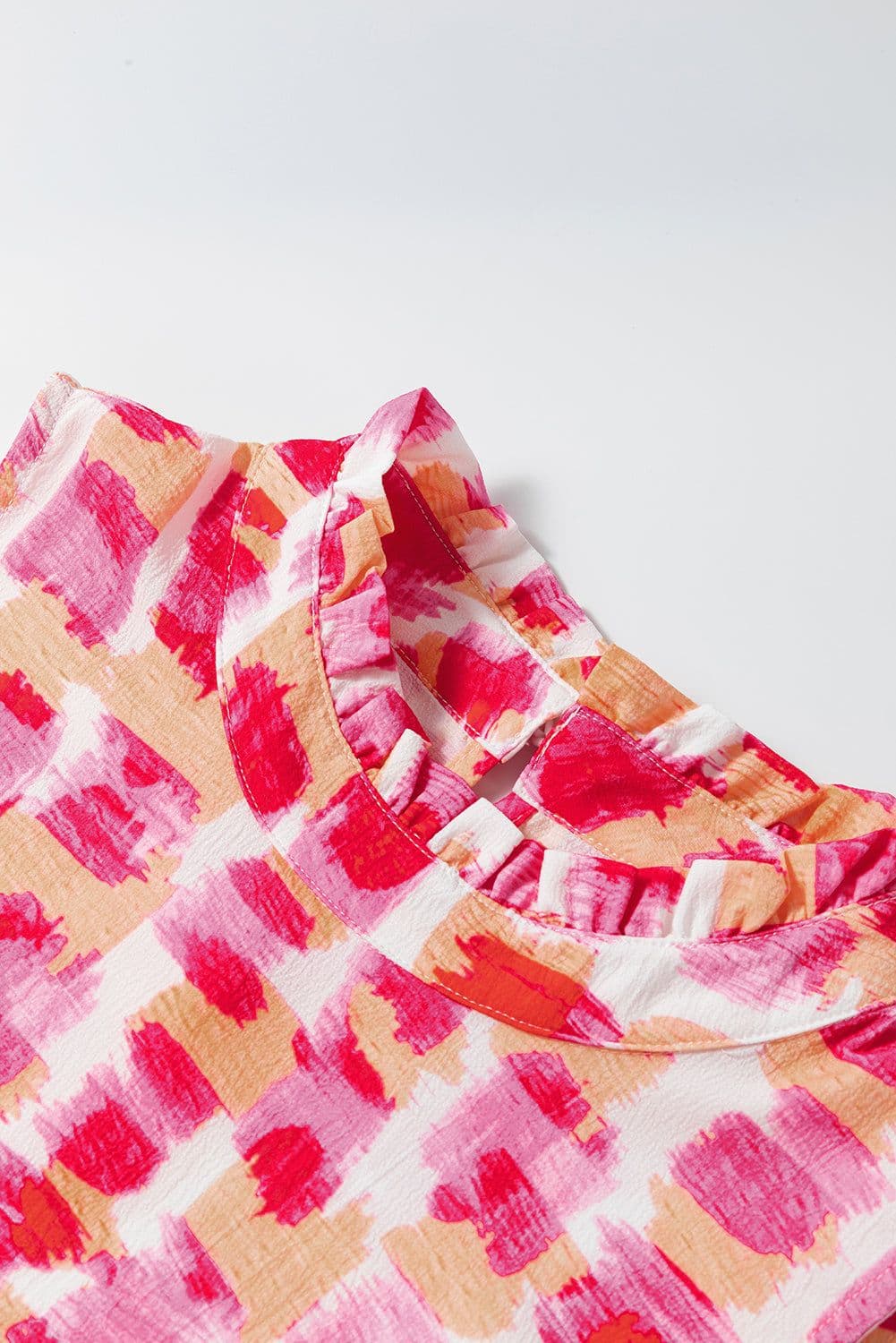 image-Pink Abstract Print Frilly Neck Sleeveless Mini Dress