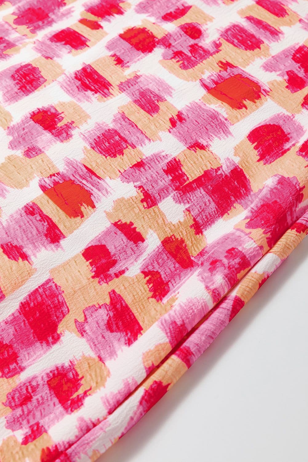 image-Pink Abstract Print Frilly Neck Sleeveless Mini Dress