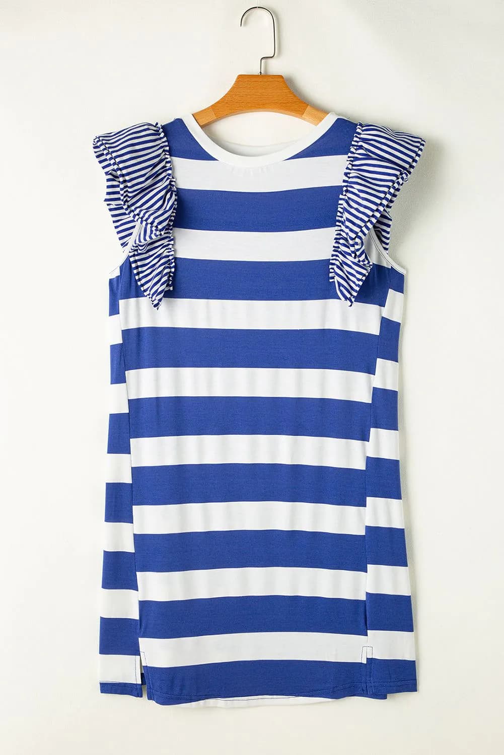 image-Sky Blue Stripe Contrast Ruffled Sleeve T-shirt Dress