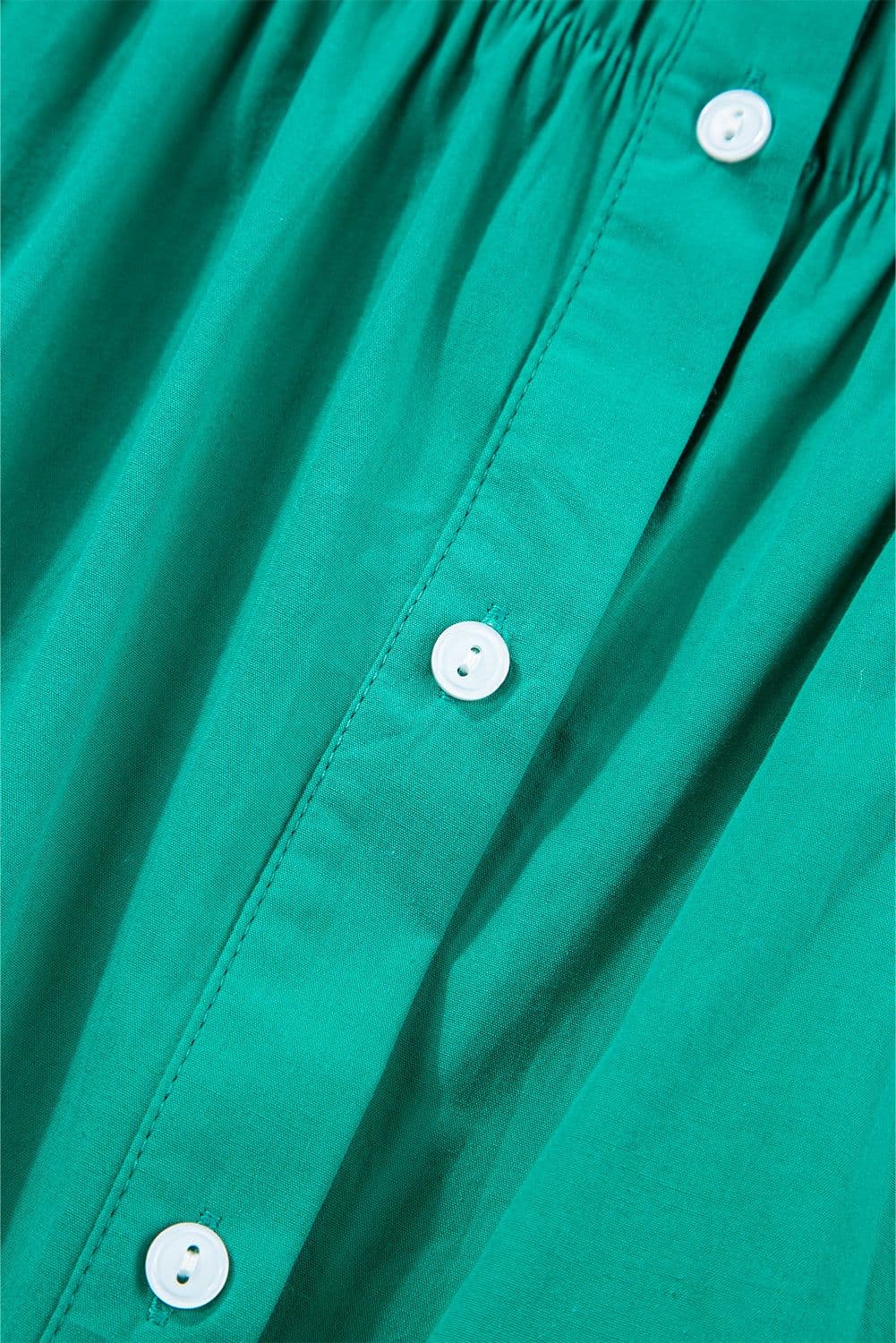 image-Bright Green Shirred Ruffle Sleeve Button Up Short Dress