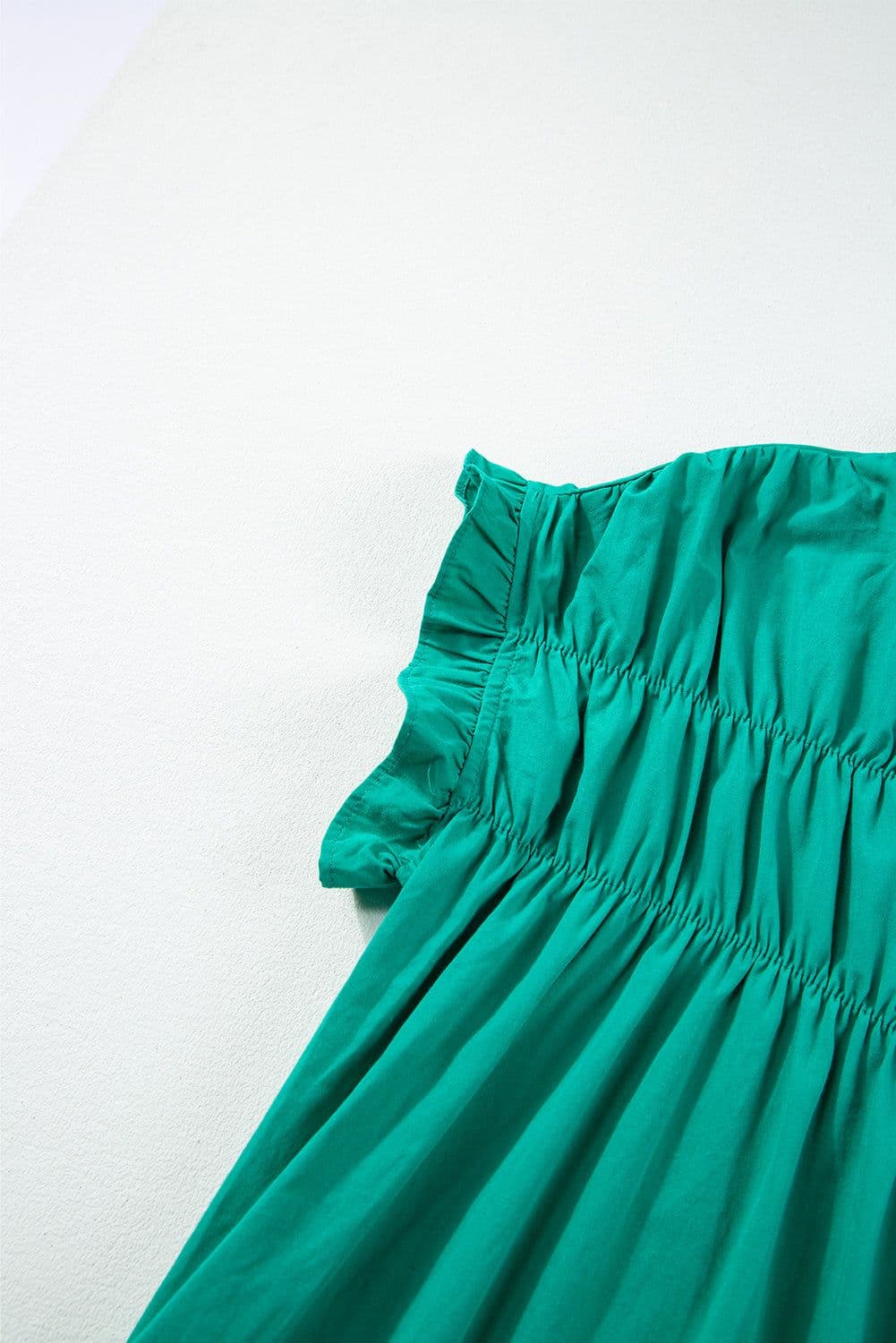 image-Bright Green Shirred Ruffle Sleeve Button Up Short Dress