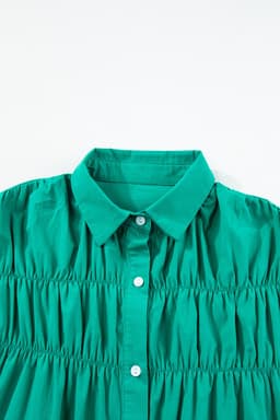 image-Bright Green Shirred Ruffle Sleeve Button Up Short Dress
