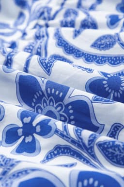 image-Blue Flower Print Puff Sleeve Tiered Dress