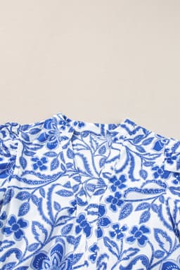 image-Blue Flower Print Puff Sleeve Tiered Dress