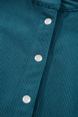 image-Blue Corduroy Snap Buttons Empire Waist Bracelet Sleeve Dress