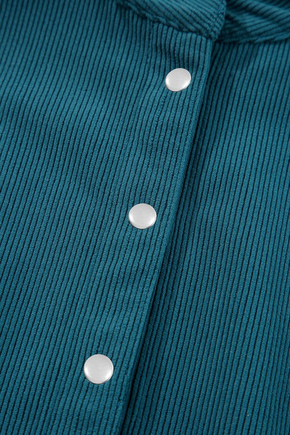 image-Blue Corduroy Snap Buttons Empire Waist Bracelet Sleeve Dress