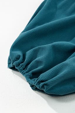 image-Blue Corduroy Snap Buttons Empire Waist Bracelet Sleeve Dress