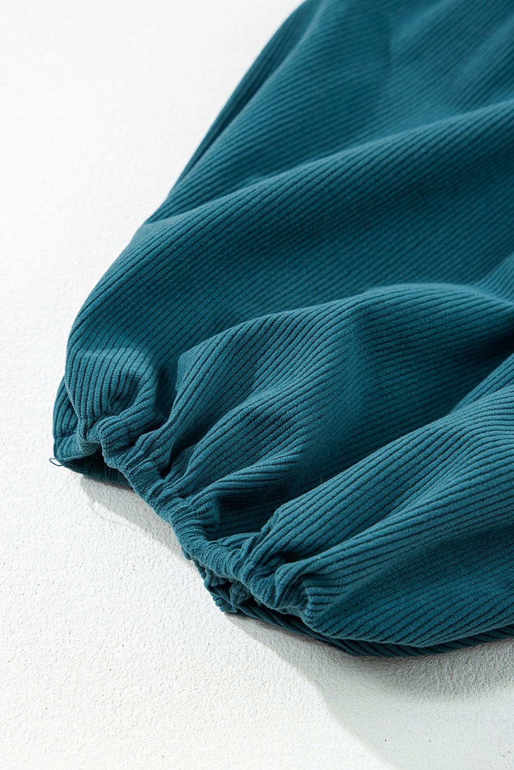 image-Blue Corduroy Snap Buttons Empire Waist Bracelet Sleeve Dress
