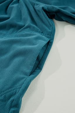 image-Blue Corduroy Snap Buttons Empire Waist Bracelet Sleeve Dress