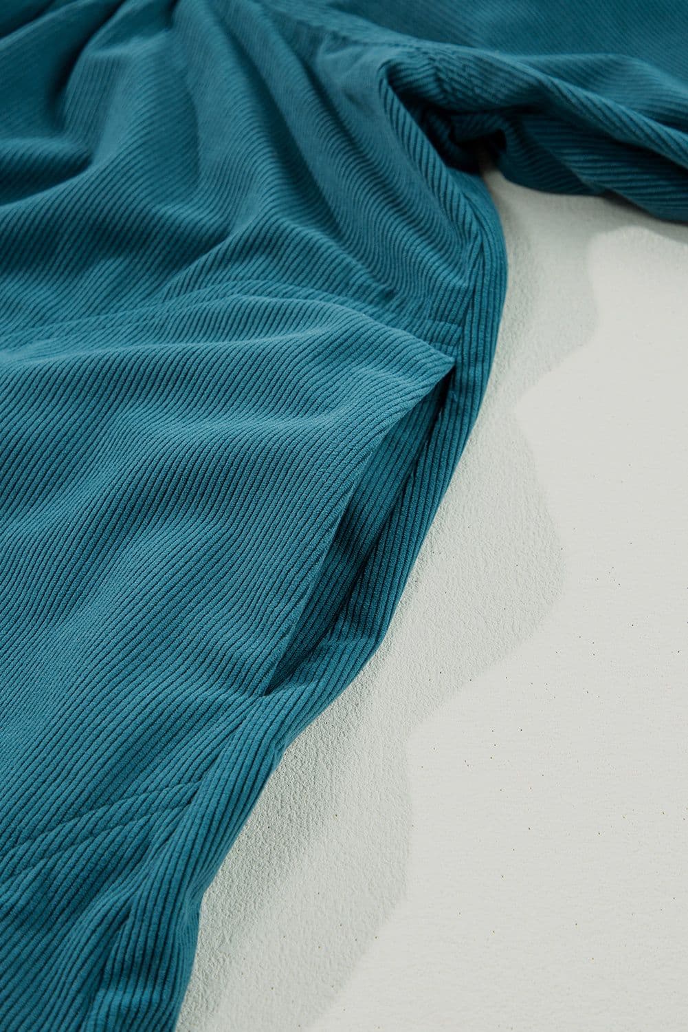 image-Blue Corduroy Snap Buttons Empire Waist Bracelet Sleeve Dress