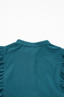 image-Blue Corduroy Snap Buttons Empire Waist Bracelet Sleeve Dress