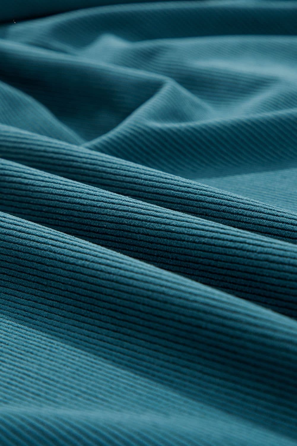 image-Blue Corduroy Snap Buttons Empire Waist Bracelet Sleeve Dress