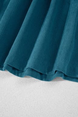 image-Blue Corduroy Snap Buttons Empire Waist Bracelet Sleeve Dress