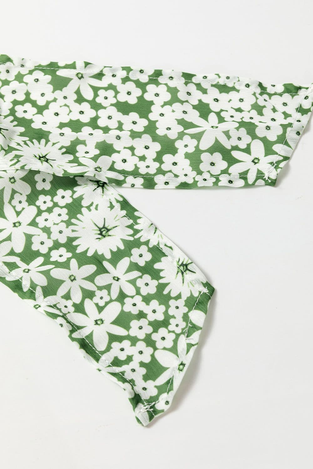 image-Green Floral Print Square Neck Shirred Waist Tiered Ruffled Mini Dress