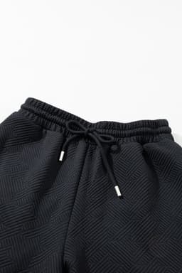 image-Black Textured Flutter Sleeve Top Wide Leg Pants Set