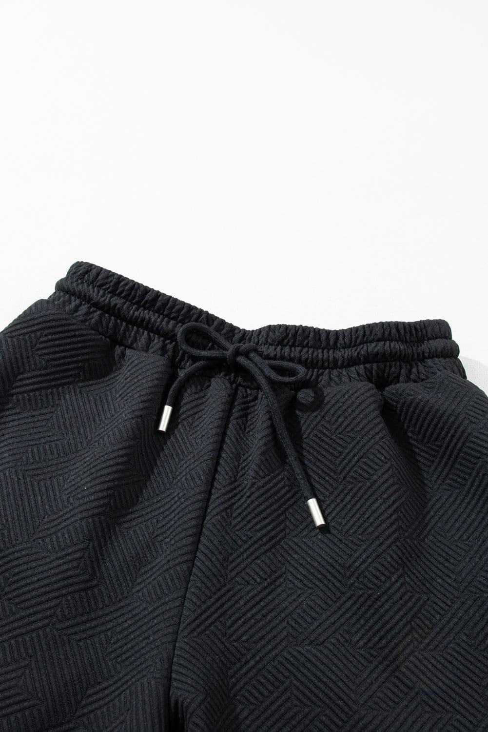 image-Black Textured Flutter Sleeve Top Wide Leg Pants Set