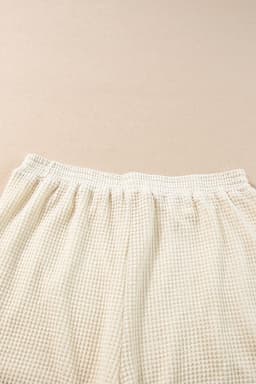 image-Beige Fringe Trim Textured Short Two Piece Set
