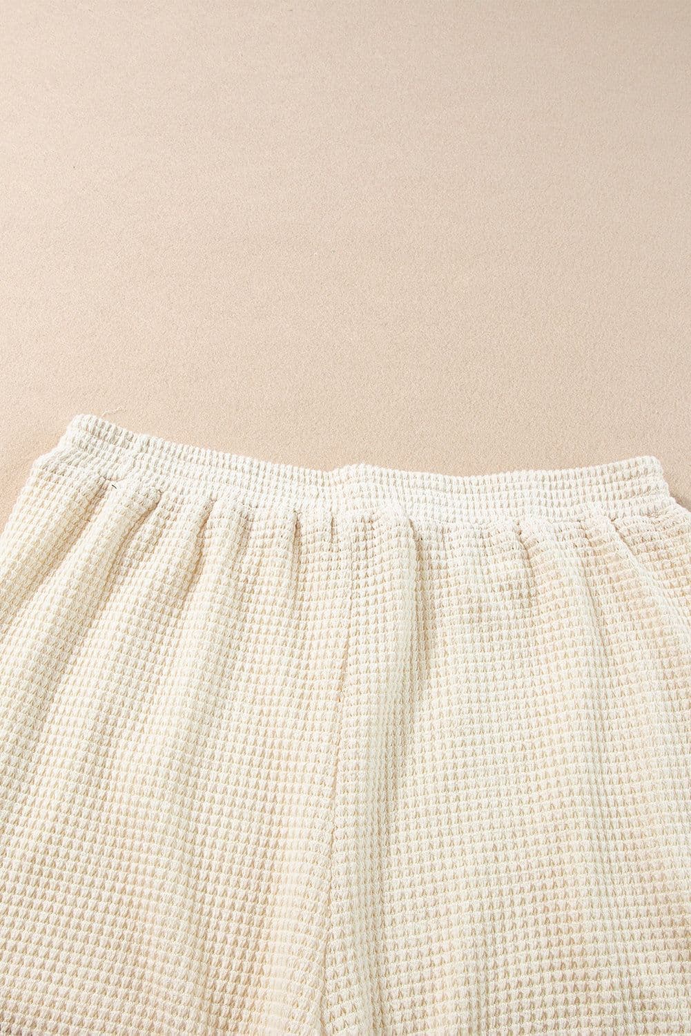 image-Beige Fringe Trim Textured Short Two Piece Set