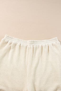 image-Beige Fringe Trim Textured Short Two Piece Set