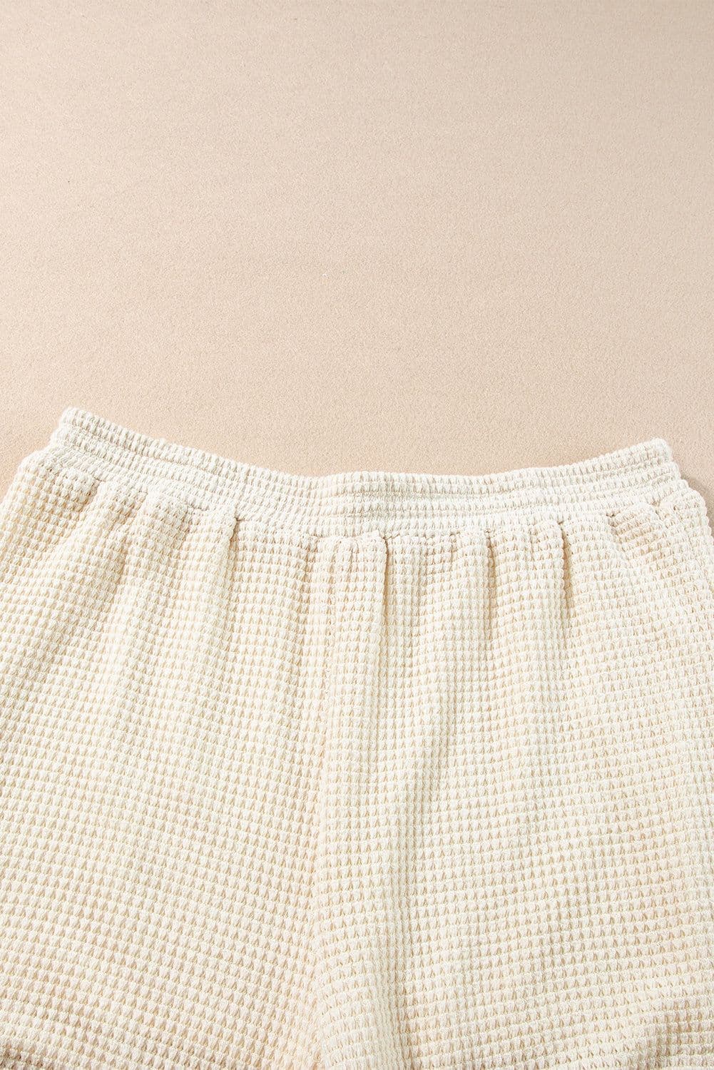 image-Beige Fringe Trim Textured Short Two Piece Set