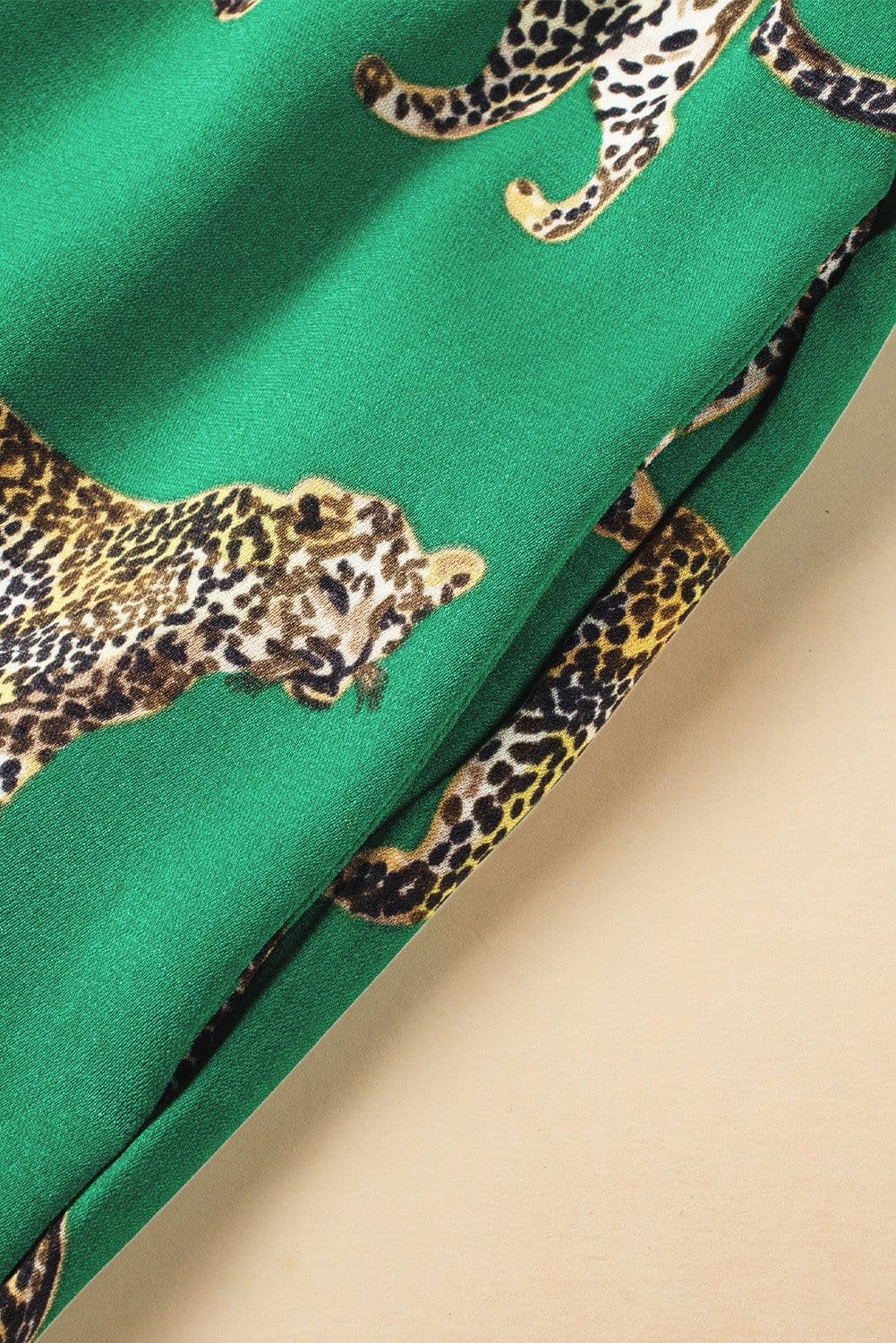 image-Green Cheetah Print Short Sleeve Shirt and Pants Pajama Set