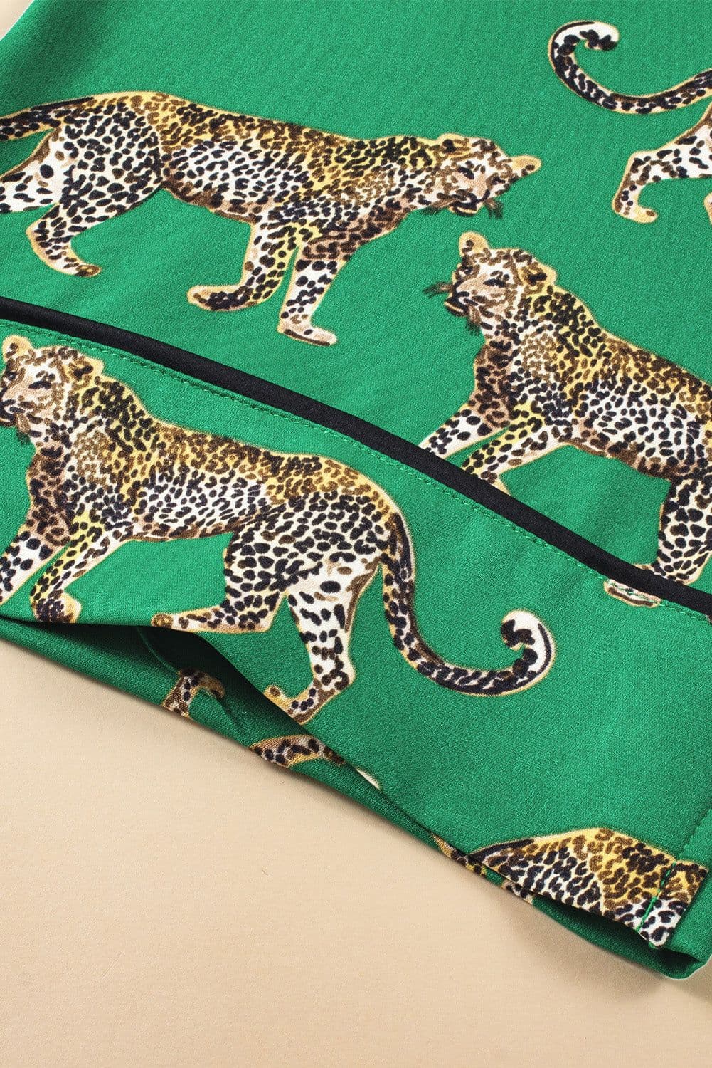 image-Green Cheetah Print Short Sleeve Shirt and Pants Pajama Set