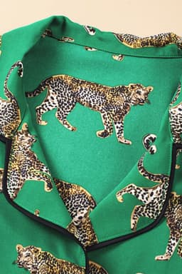 image-Green Cheetah Print Short Sleeve Shirt and Pants Pajama Set