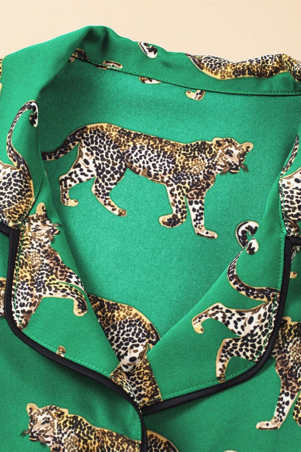 image-Green Cheetah Print Short Sleeve Shirt and Pants Pajama Set
