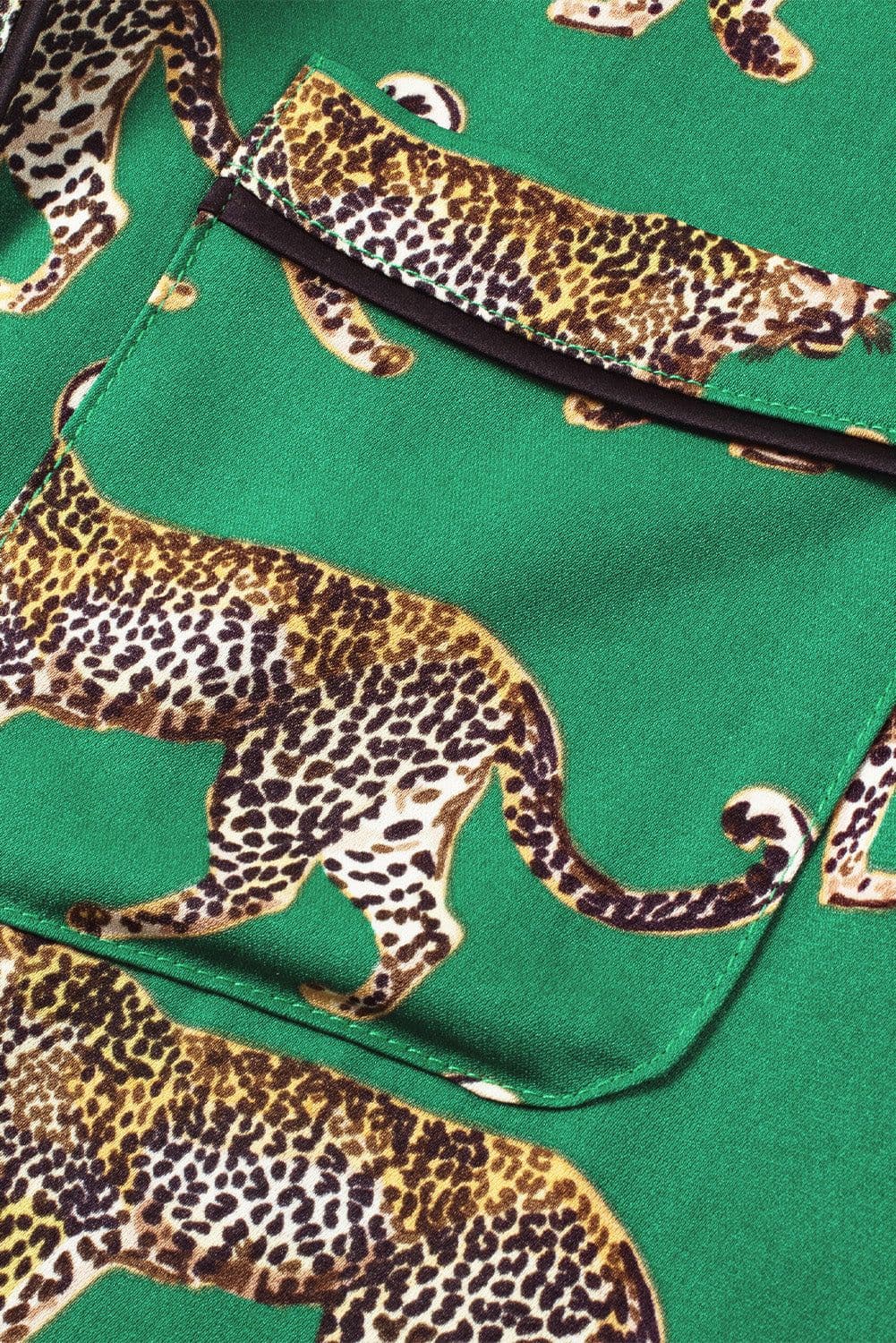 image-Green Cheetah Print Short Sleeve Shirt and Pants Pajama Set