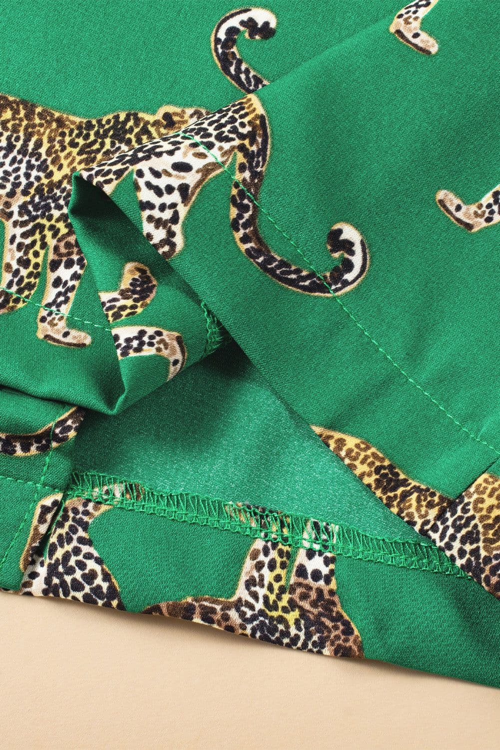 image-Green Cheetah Print Short Sleeve Shirt and Pants Pajama Set