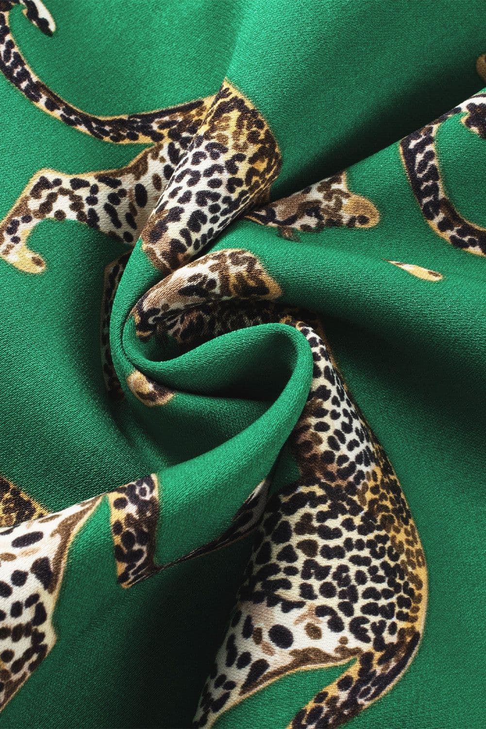 image-Green Cheetah Print Short Sleeve Shirt and Pants Pajama Set