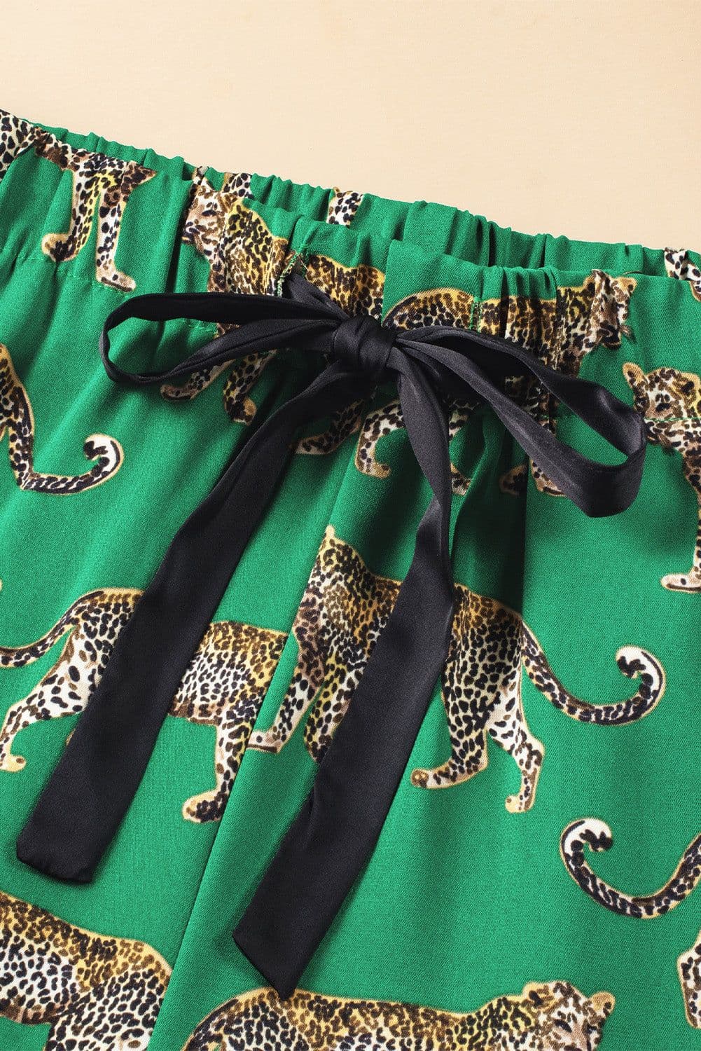 image-Green Cheetah Print Short Sleeve Shirt and Pants Pajama Set