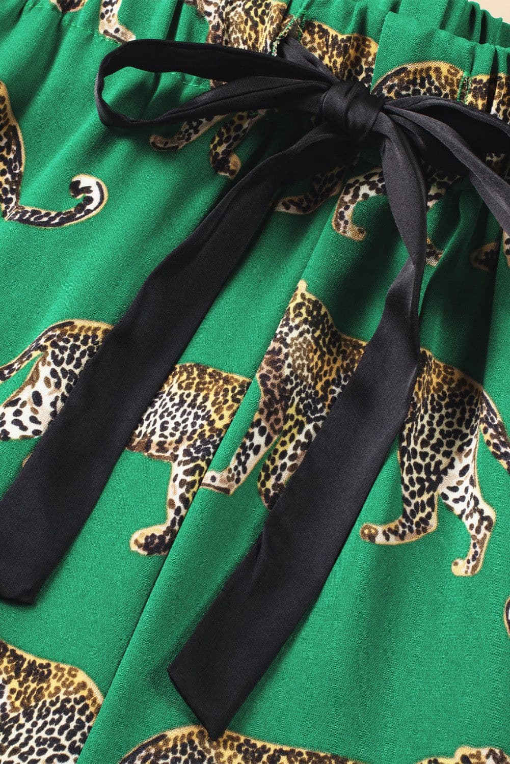 image-Green Cheetah Print Short Sleeve Shirt and Pants Pajama Set