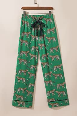 image-Green Cheetah Print Short Sleeve Shirt and Pants Pajama Set