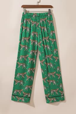 image-Green Cheetah Print Short Sleeve Shirt and Pants Pajama Set