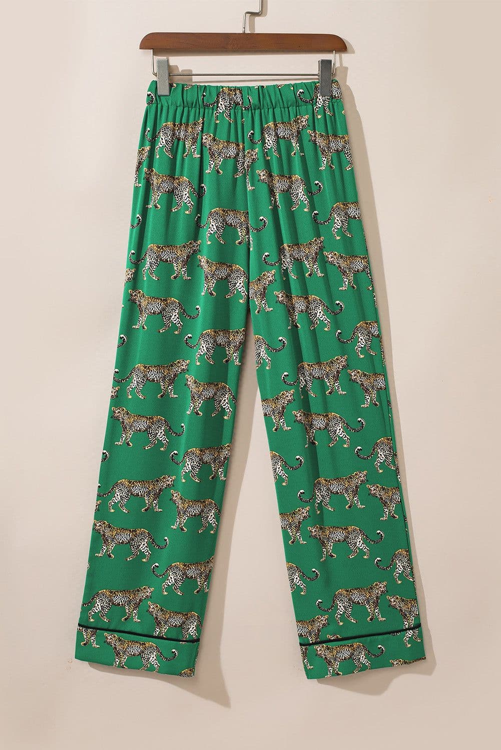 image-Green Cheetah Print Short Sleeve Shirt and Pants Pajama Set