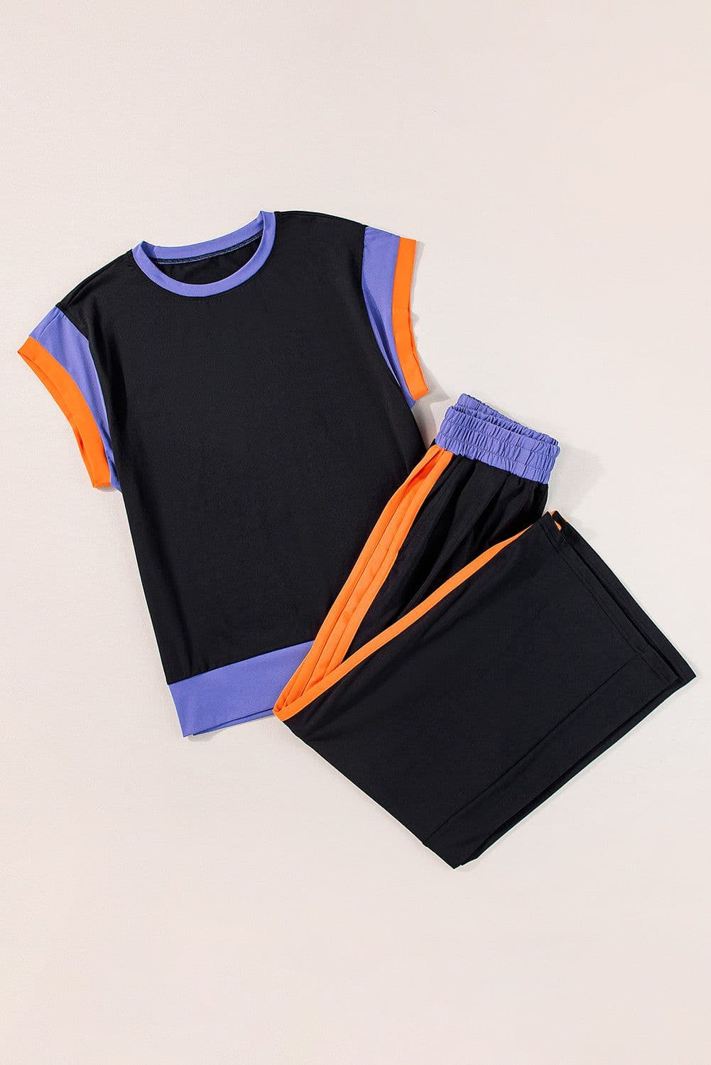 image-Strawberry Pink Color Block Detail Casual Two-piece Set