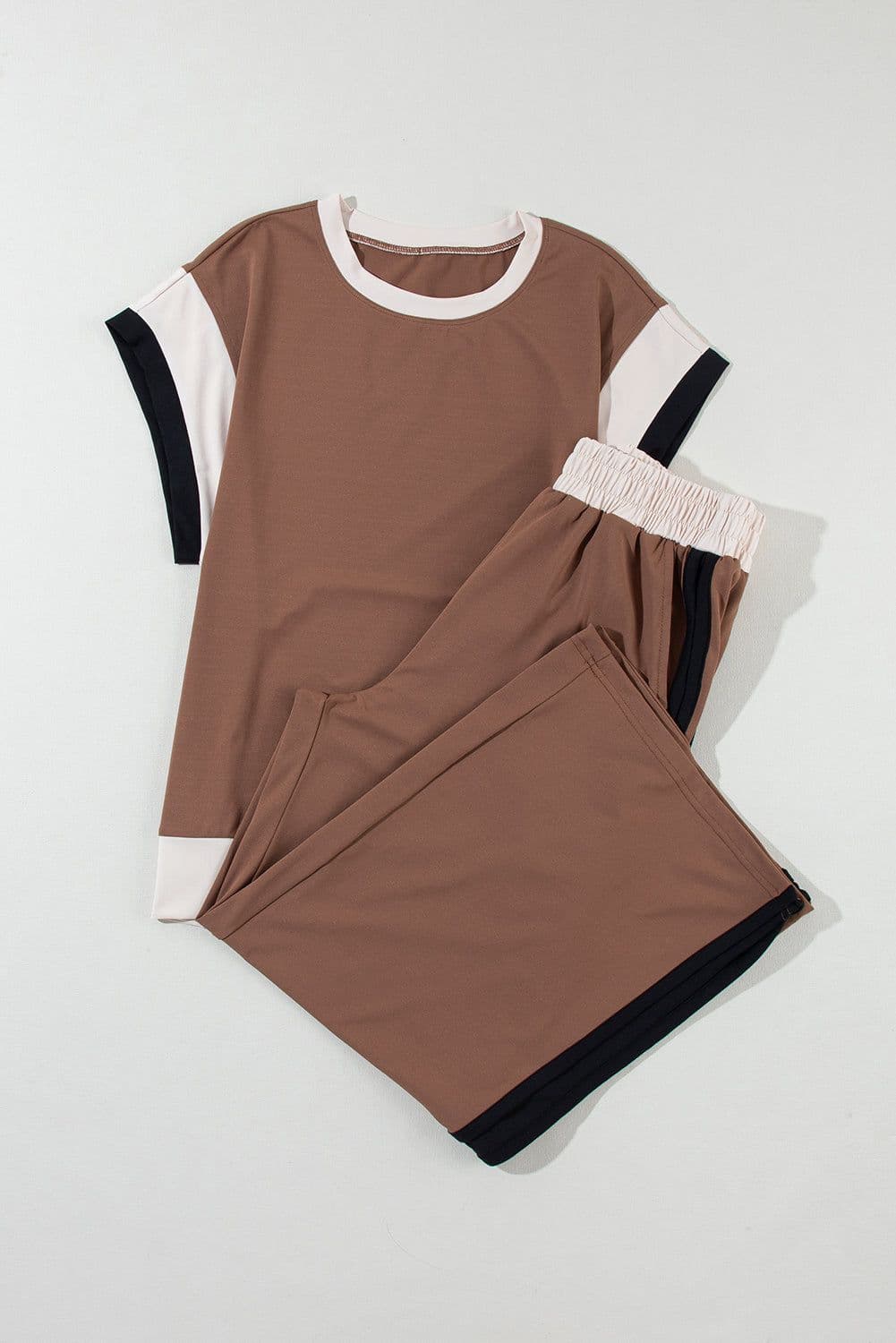 image-Strawberry Pink Color Block Detail Casual Two-piece Set